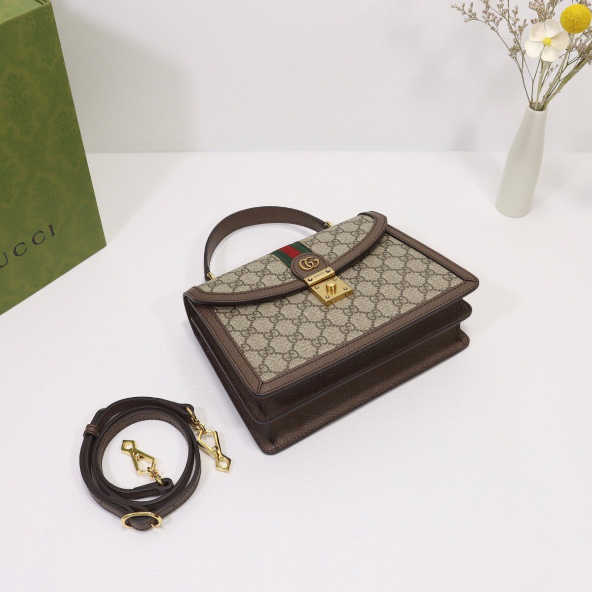 GG Ophidia Small Beige Bag with 25cm Top Handle