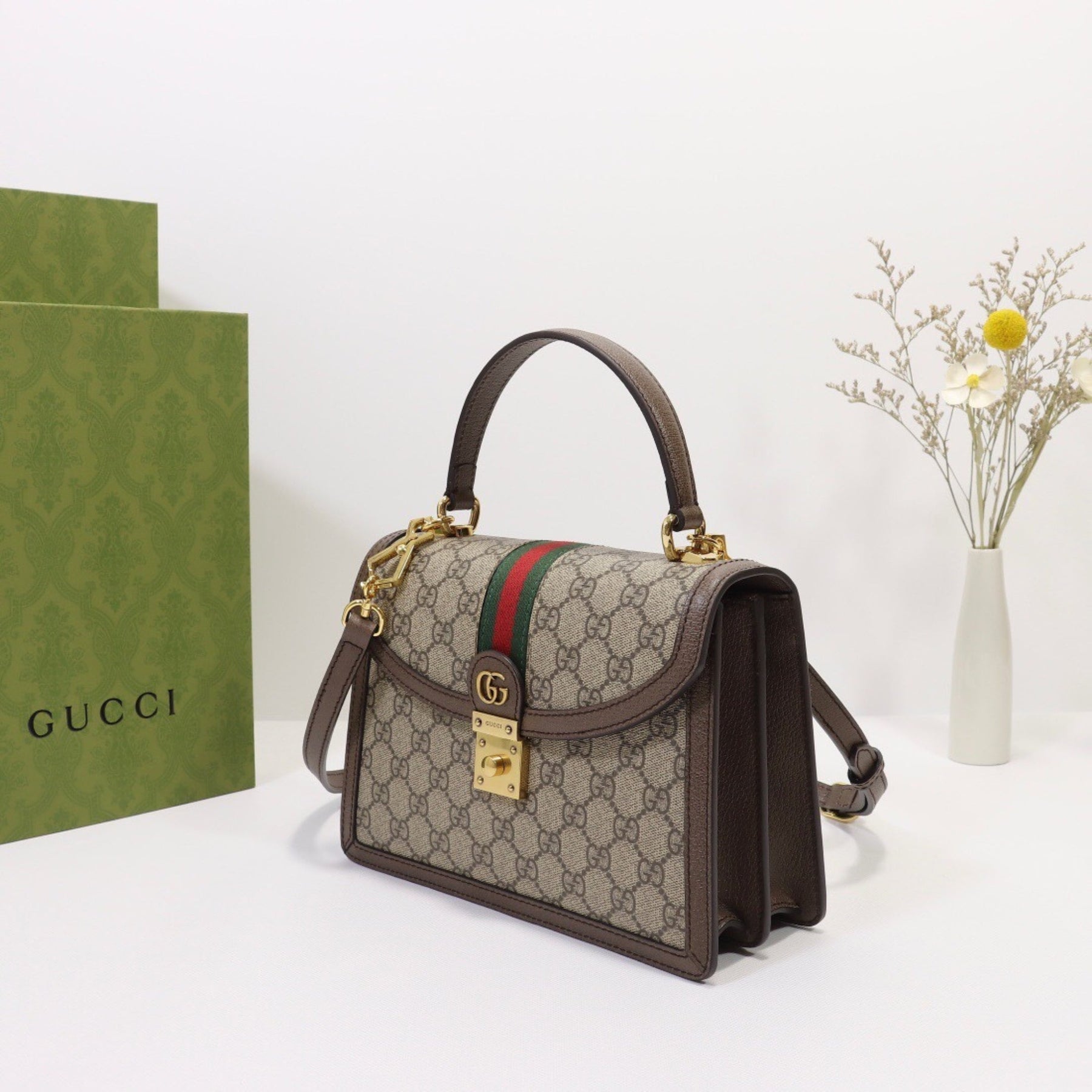 GG Ophidia Small Beige Bag with 25cm Top Handle