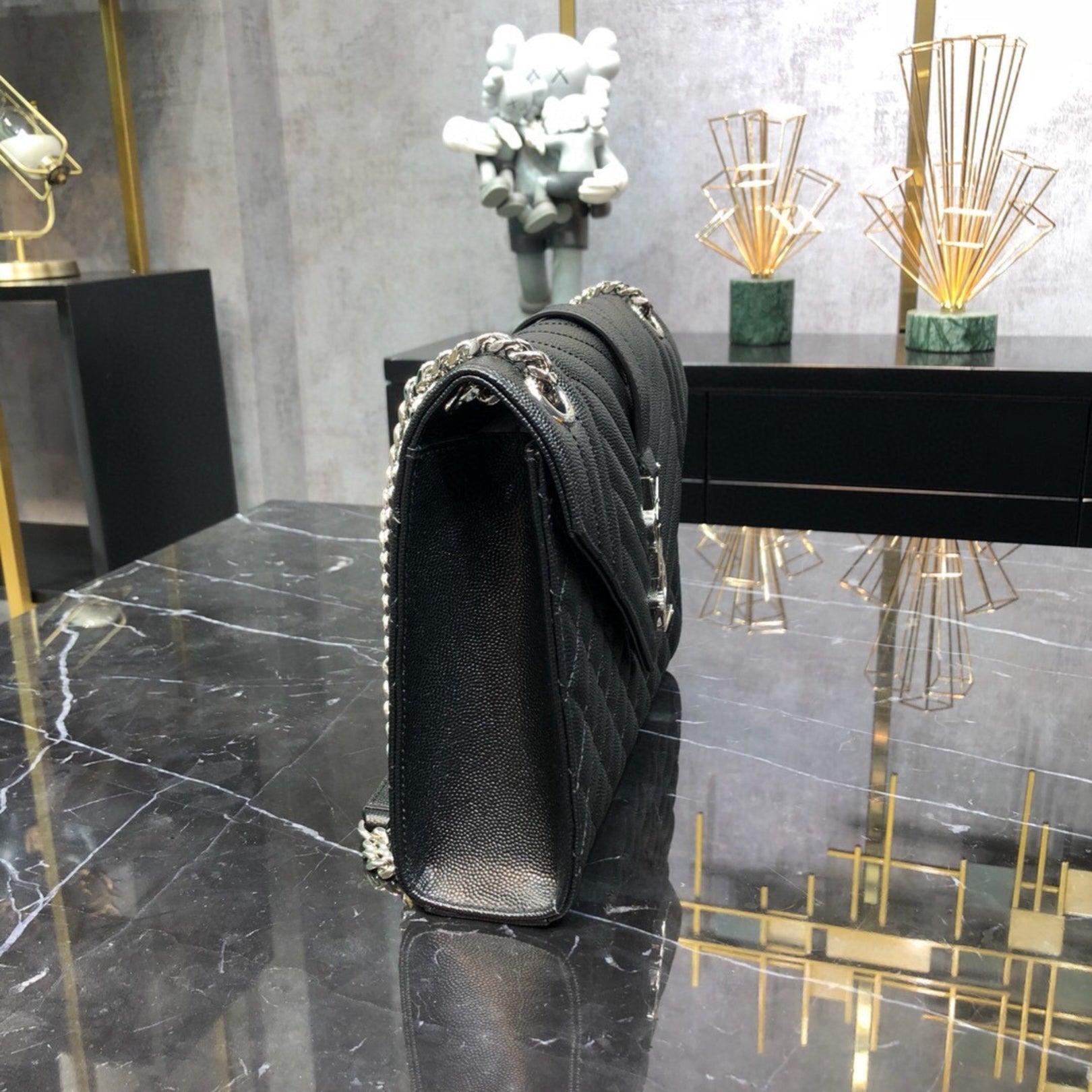 YSL Medium Envelope Shoulder Bag Black 24cm
