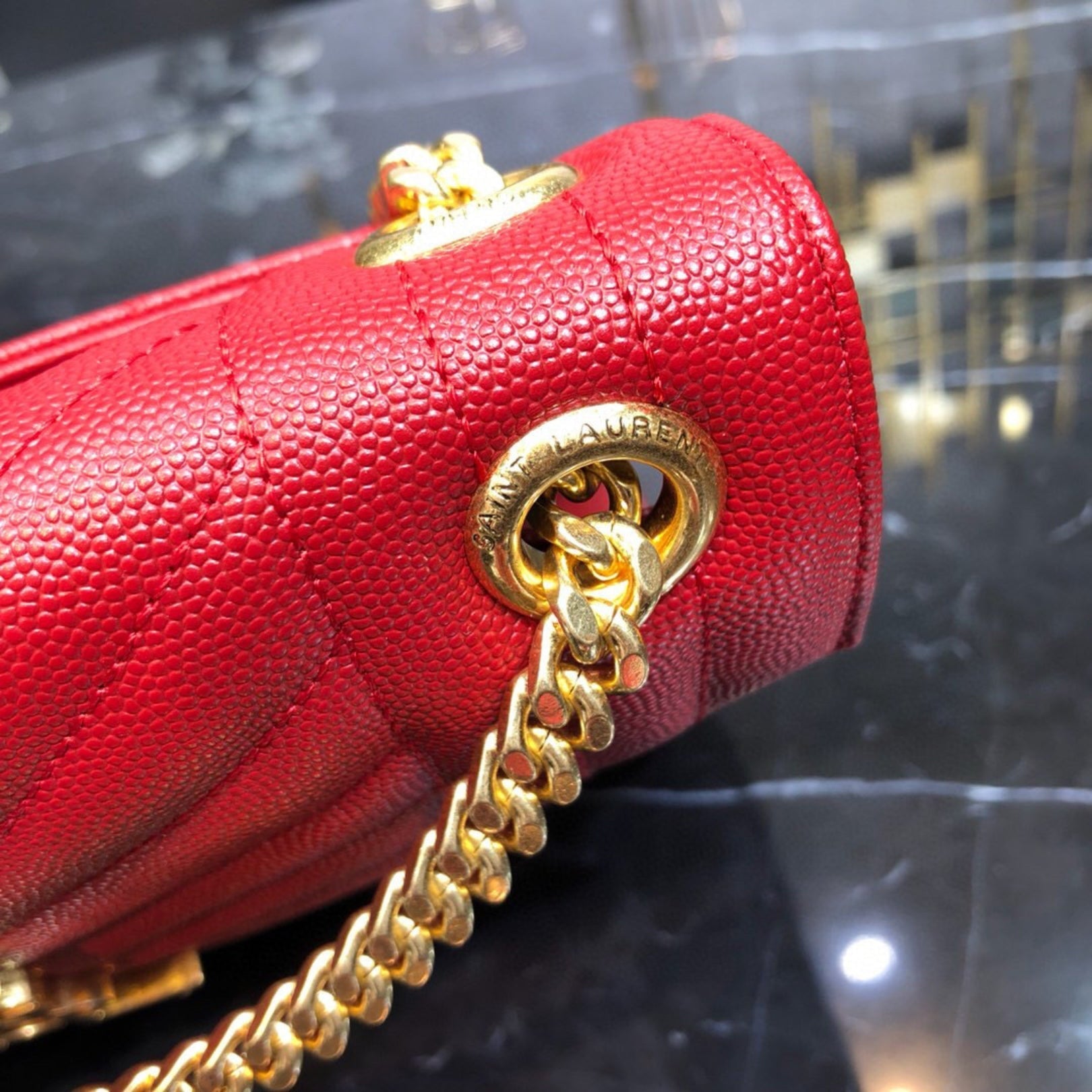 YSL Medium Envelope Shoulder Bag Red 24cm