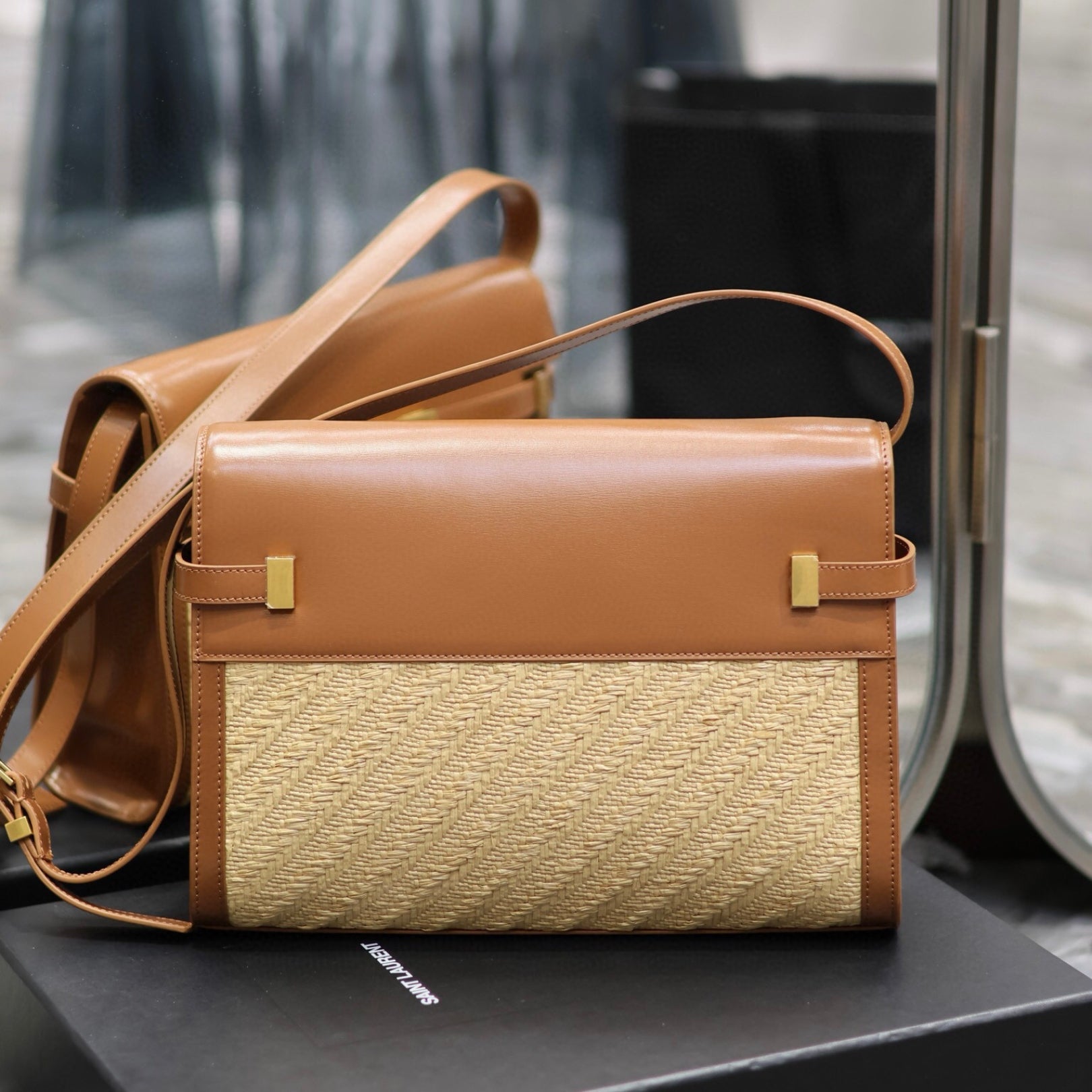 Small Beige and Brown YSL Manhattan Bag