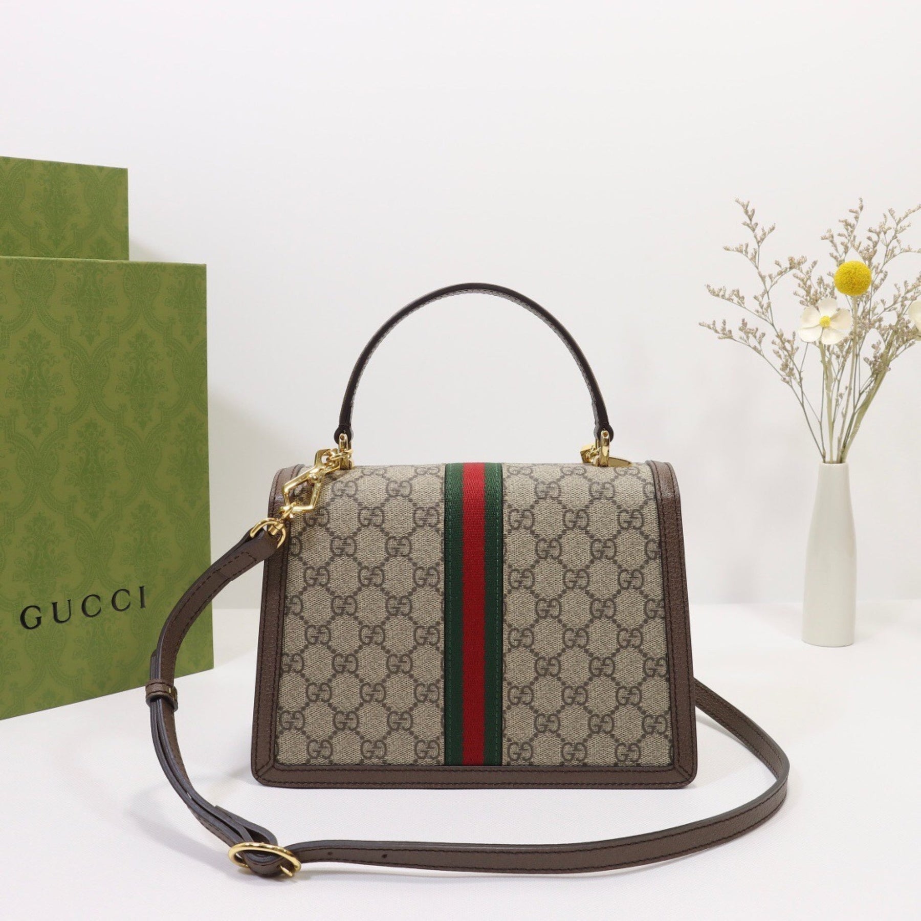 GG Ophidia Small Beige Bag with 25cm Top Handle