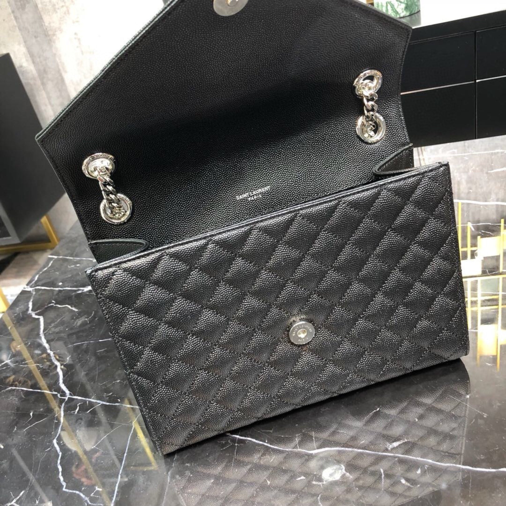 YSL Medium Envelope Shoulder Bag Black 24cm