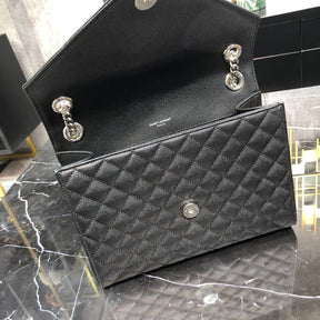 YSL Medium Envelope Shoulder Bag Black 24cm