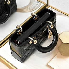 Dio Lady Joy Small Black Patent Leather Bag 22cm