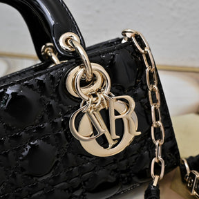 Dio Lady Joy Small Black Patent Leather Bag 22cm