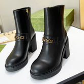 Black GG leather boot with logo