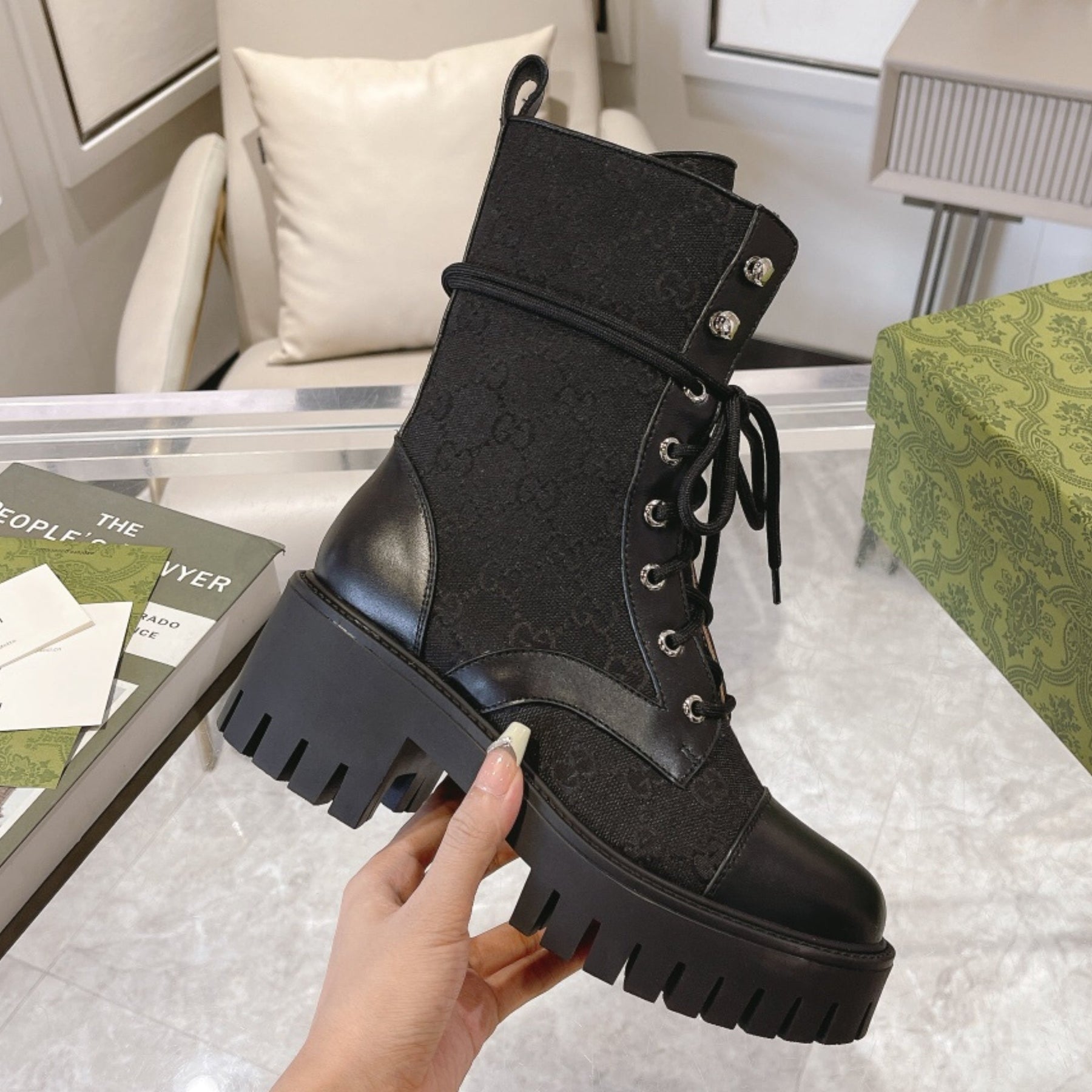 GG quilted boot with 60mm heel, mid-calf canvas #2