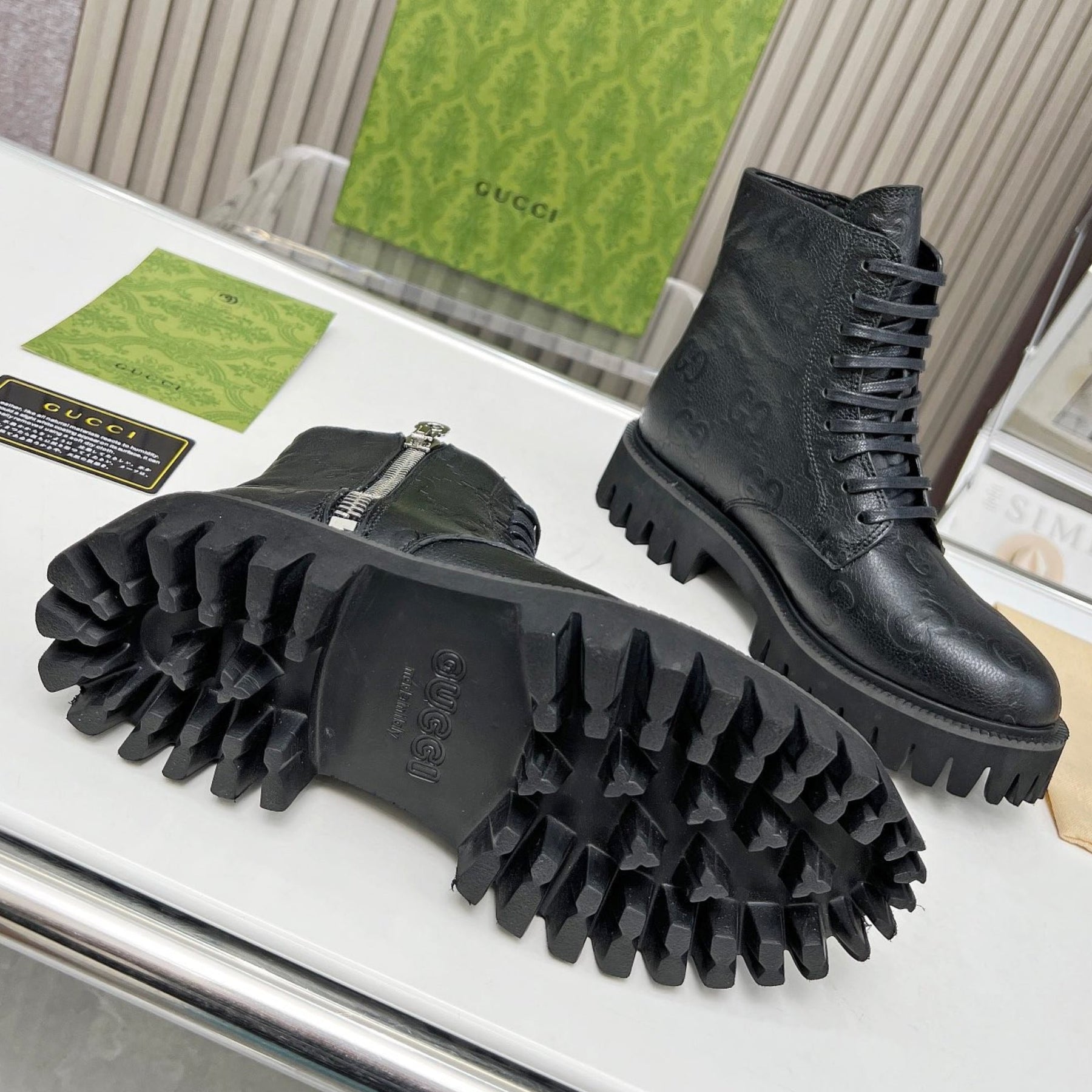 GG Black Leather Ankle Boot
