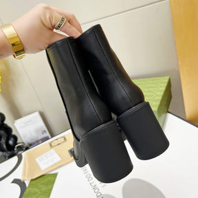 Black GG leather boot with logo