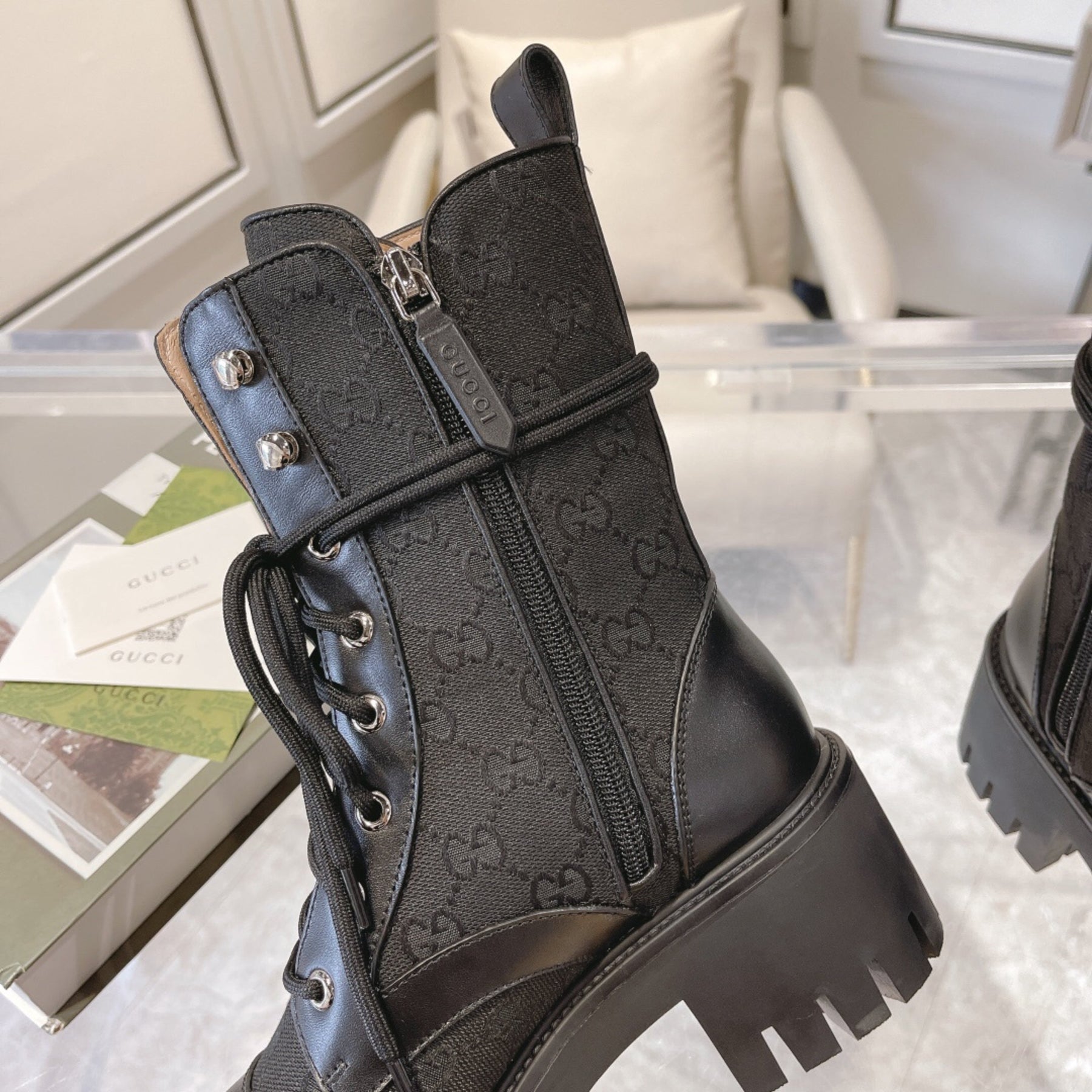 GG quilted boot with 60mm heel, mid-calf canvas #2