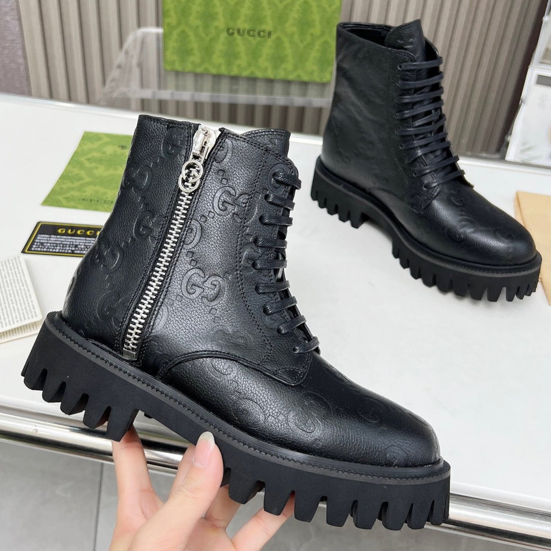 GG Black Leather Ankle Boot