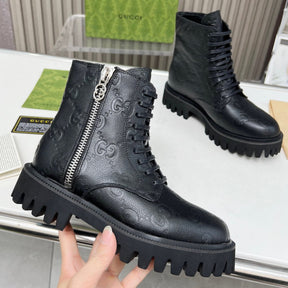 GG Black Leather Ankle Boot