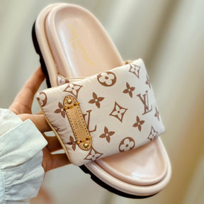 Lv pool pillow flat comfort Beige flip flops