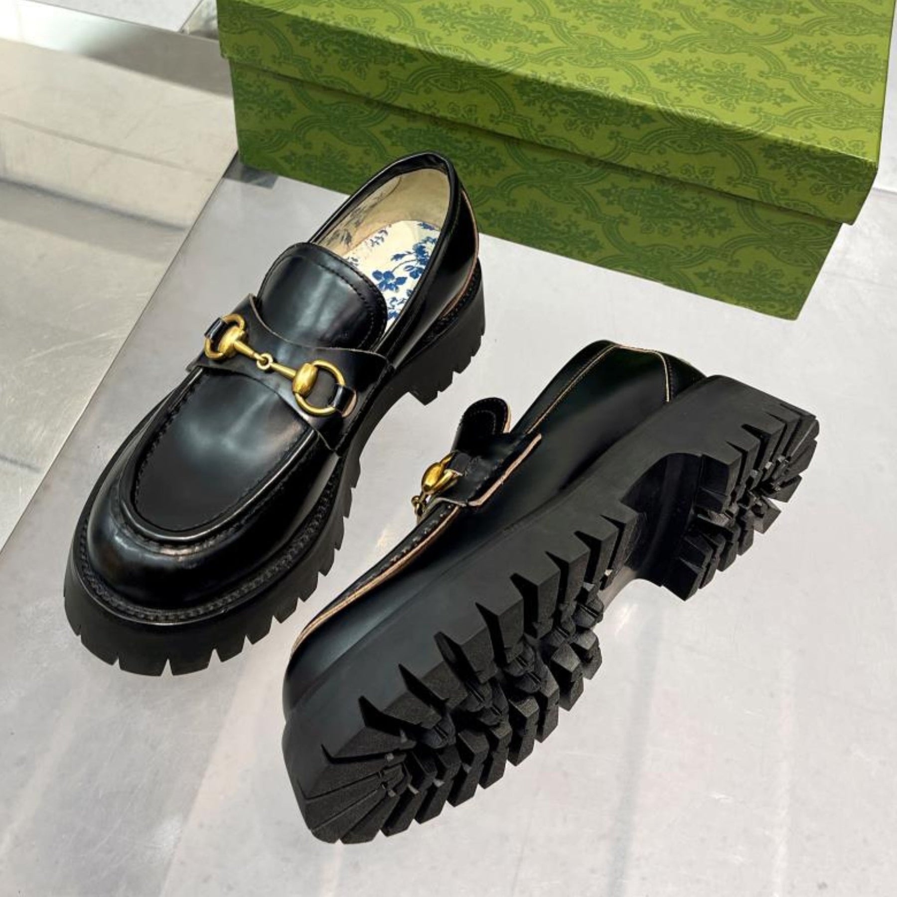 GG Leather Loafer with Black Horsebit Detail
