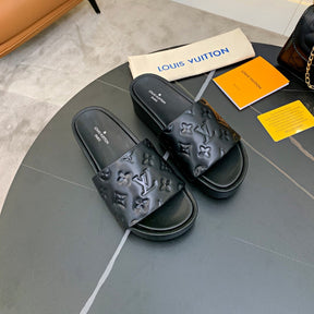 LV Slide Platform Sandal in Black Leather