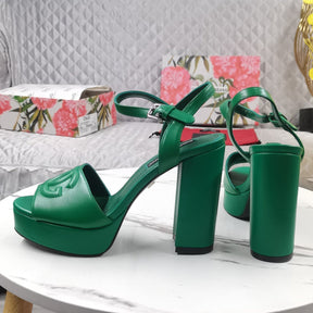 DG Green Platform Sandal with Logo, 11.5cm Heel