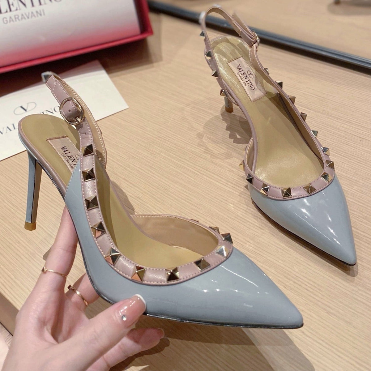 VLT Blue Leather Pumps with Side Details, 9cm Heel