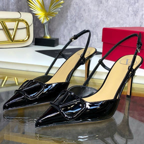 VLT Black Leather Pumps with Front Logo 8cm Heel