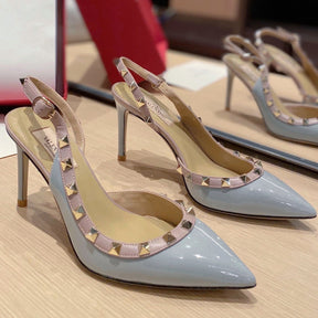 VLT Blue Leather Pumps with Side Details, 9cm Heel
