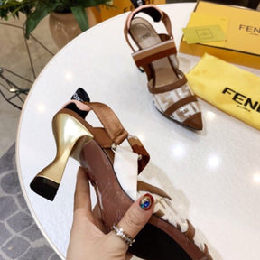 FND Brown Pumps with Leather Canvas and 9.5cm Heel