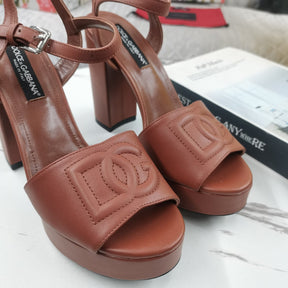 DG Brown Platform Sandal with Logo 11.5cm Heel
