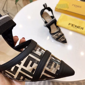 FND Black Pumps with Leather Canvas and 9.5cm Heel