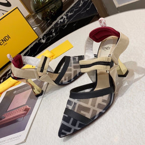 FND Black and Beige Pumps with Canvas Leather and 9.5cm Gold Heel