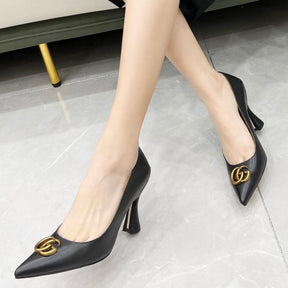 Matte Black GG Pumps with Logo, 7.5cm Heel