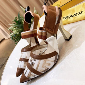 FND Brown Pumps with Leather Canvas and 9.5cm Heel