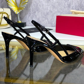 VLT Black Leather Pumps with Front Logo 8cm Heel