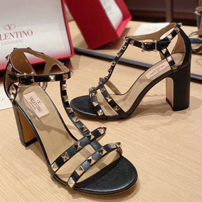 VLT Black Leather Sandal with details, 8.5cm heel