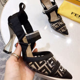FND Black Pumps with Leather Canvas and 9.5cm Heel