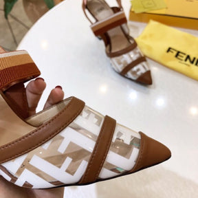FND Brown Pumps with Leather Canvas and 9.5cm Heel