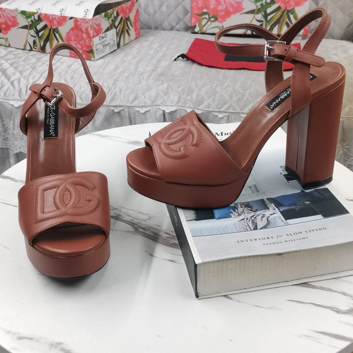 DG Brown Platform Sandal with Logo 11.5cm Heel