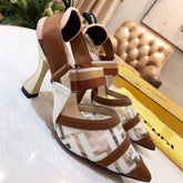 FND Brown Pumps with Leather Canvas and 9.5cm Heel