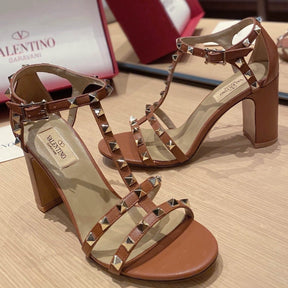 VLT Brown Leather Sandal with details, 8.5cm heel