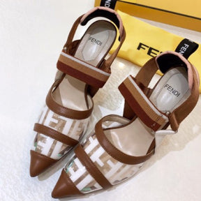 FND Brown Pumps with Leather Canvas and 9.5cm Heel