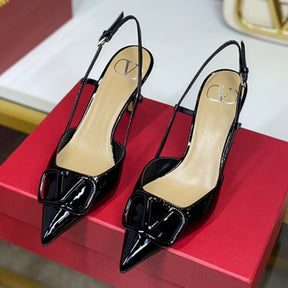 VLT Black Leather Pumps with Front Logo 8cm Heel