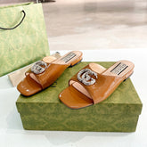 GG Flat Sandal with Double GG Brown