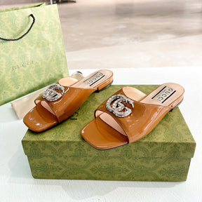GG Flat Sandal with Double GG Brown