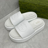 GG Platform Slider Sandal White Leather Interlocking
