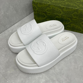 GG Platform Slider Sandal White Leather Interlocking