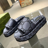 GG Platform Slider Sandal Gray with Print