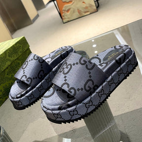 GG Platform Slider Sandal Gray with Print