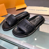 LV Black #4 Leather Slide Sandal