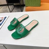 GG Leather Sandal with GG Interlocking Green