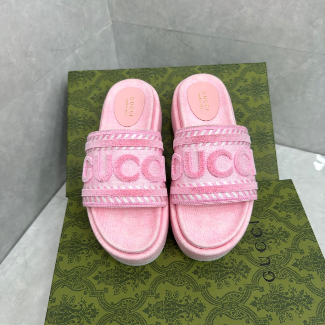 GG Pink Slide Platform Sandal with Logo