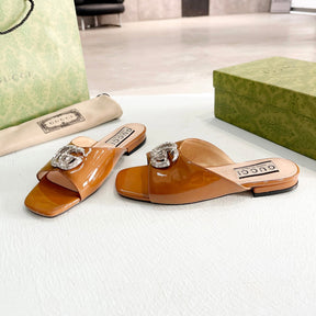 GG Flat Sandal with Double GG Brown