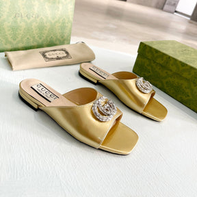 GG Flat Sandal with Double GG Gold